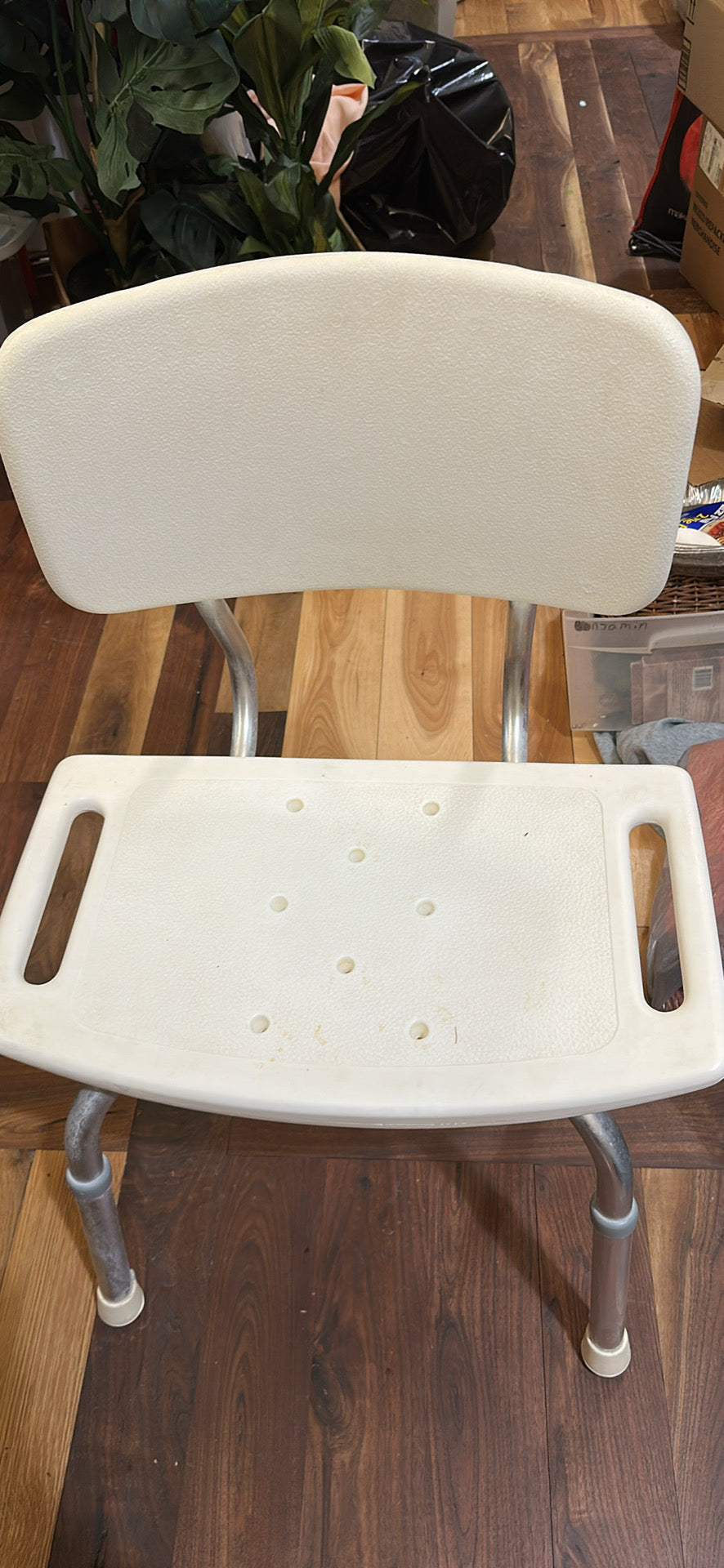 White plastic shower seat - wide