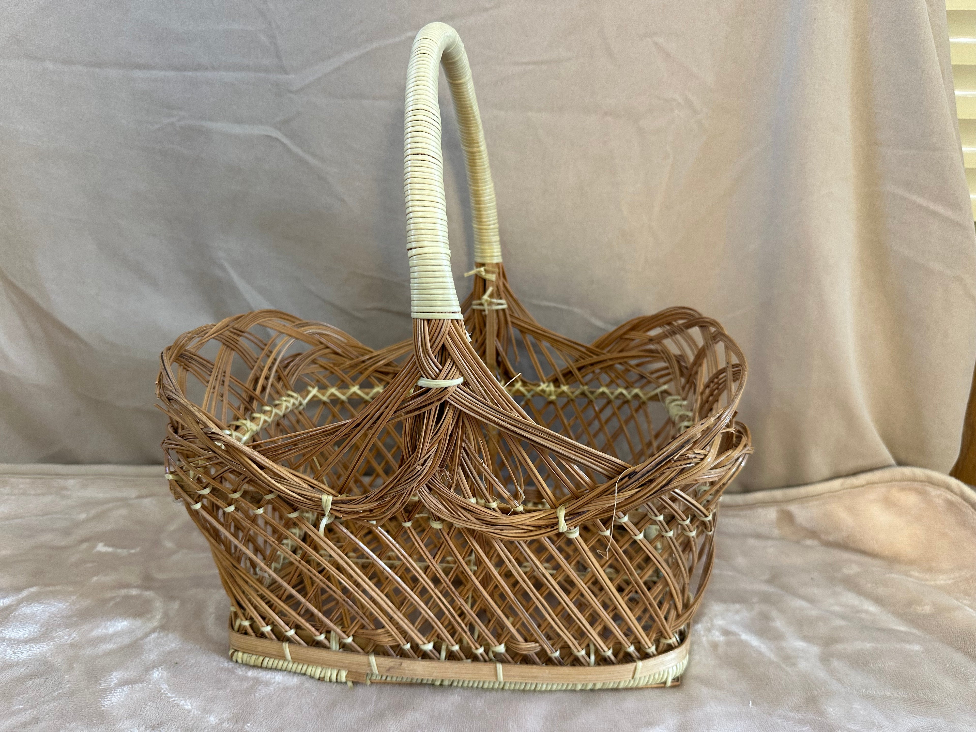 Unique wicker basket with wrapped handle