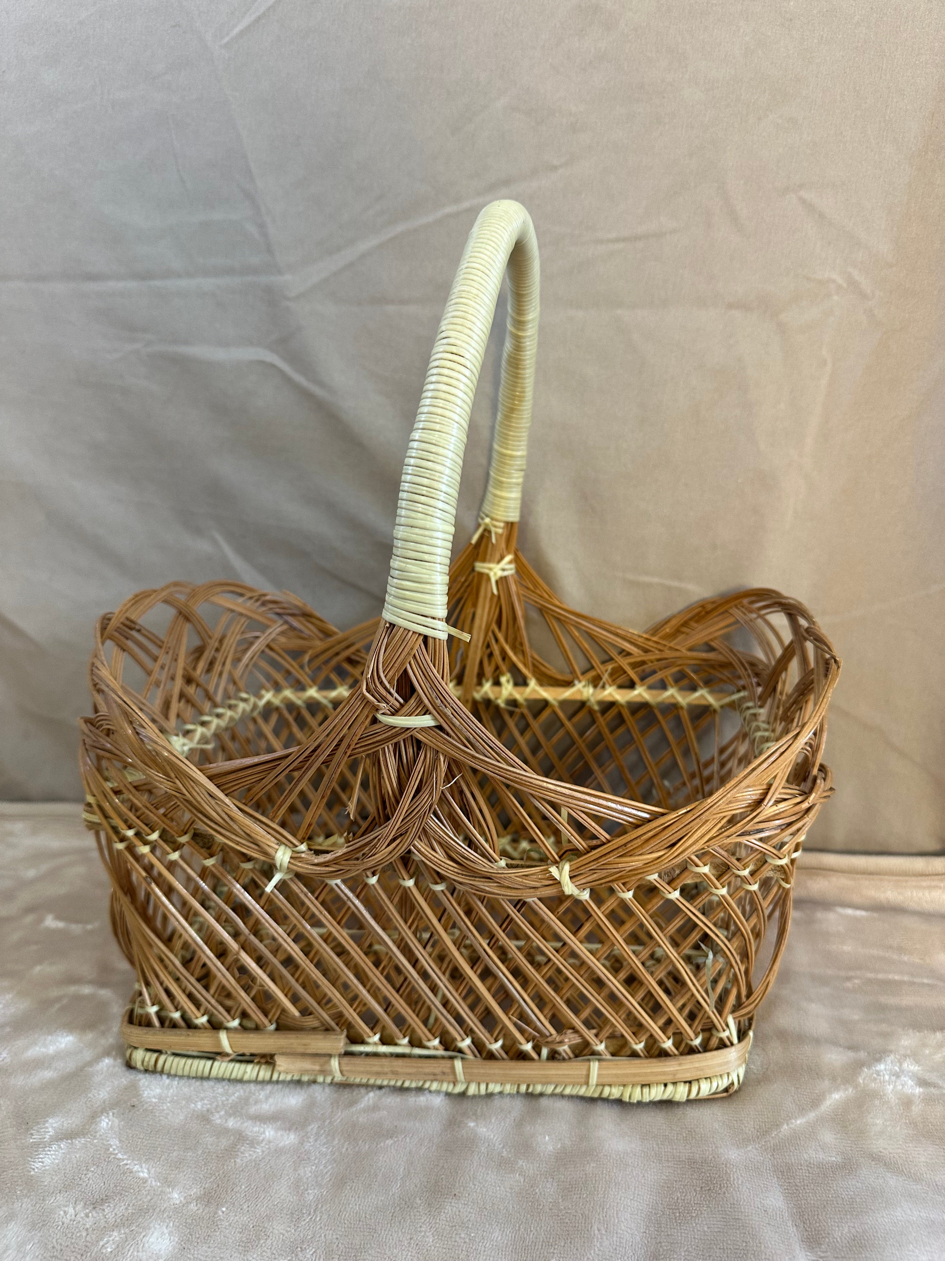 Unique wicker basket with wrapped handle