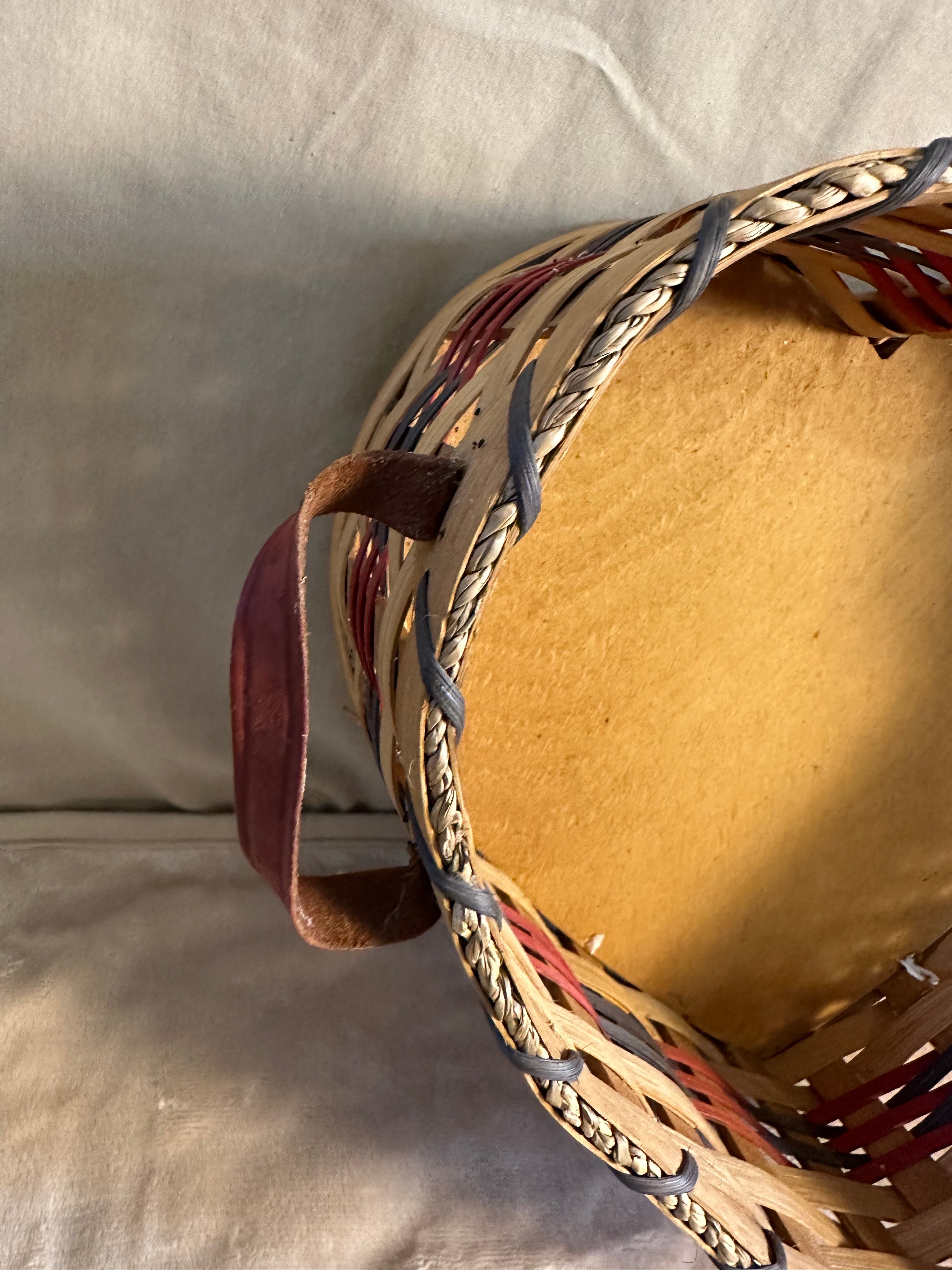 Large Heart Basket with leather handles and solid base