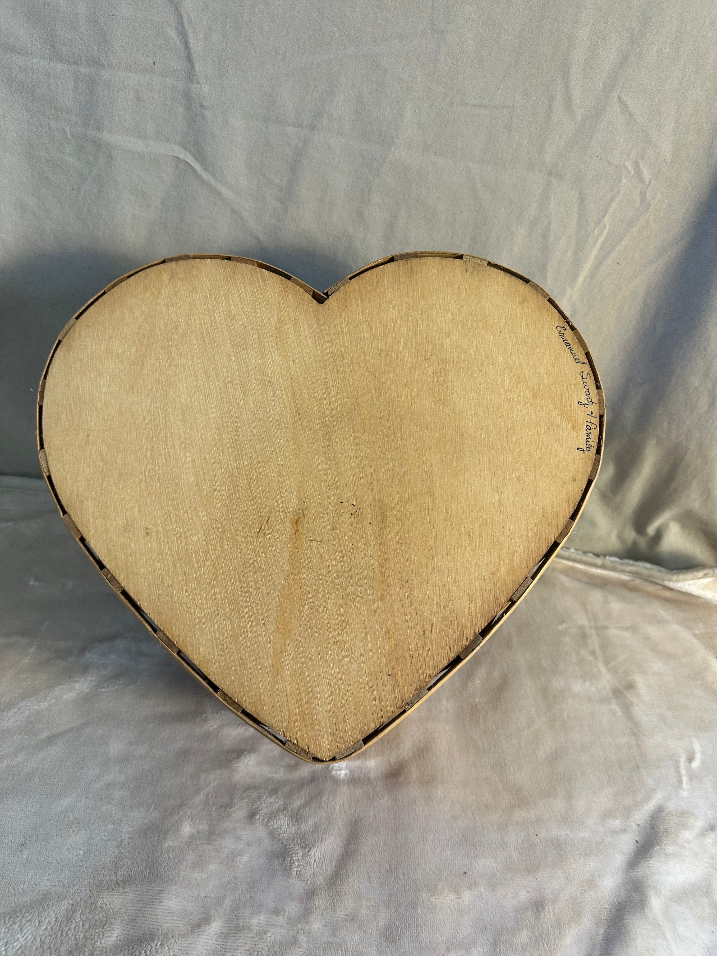 Large Heart Basket with leather handles and solid base