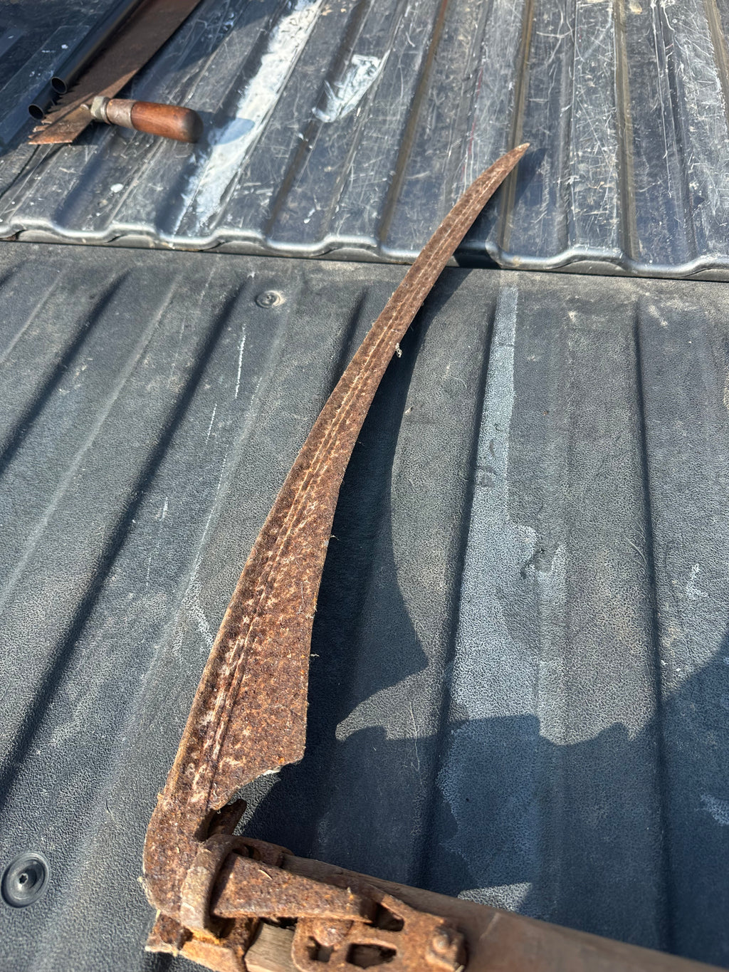 Vintage scythe sickle with both handles intact