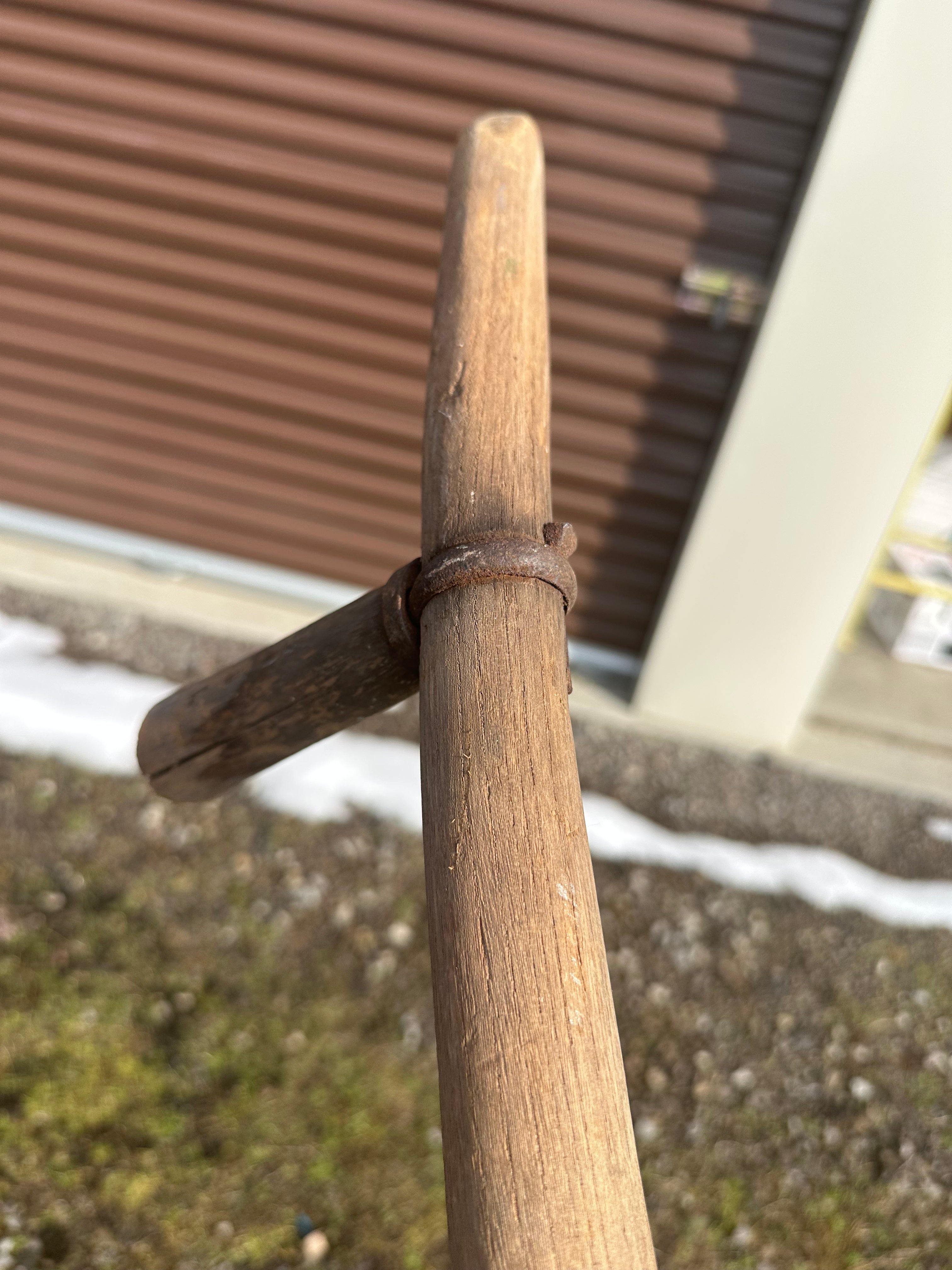 Vintage scythe sickle with both handles intact