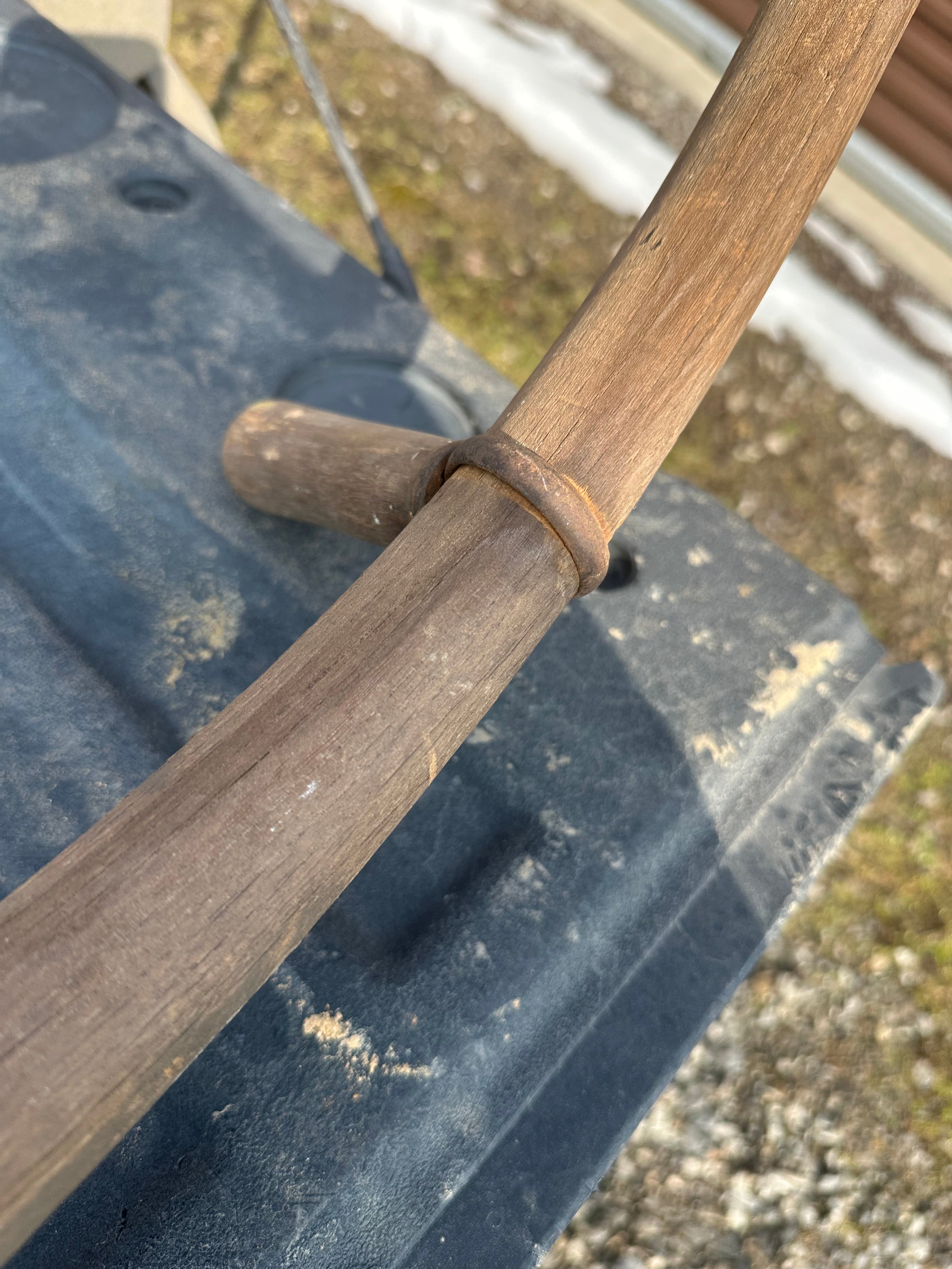 Vintage scythe sickle with both handles intact